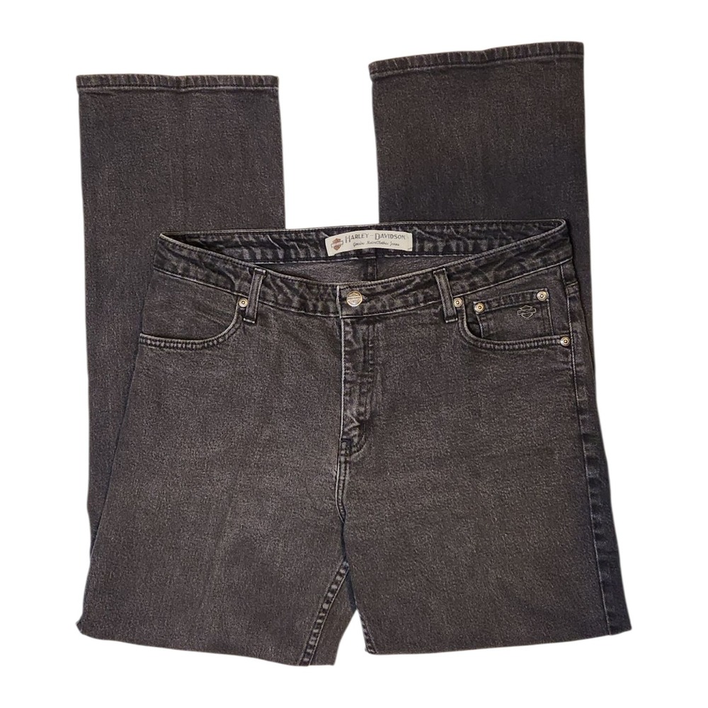 Harley-Davidson Womens Black Denim Medium Wash Bootcut Jeans Size 16